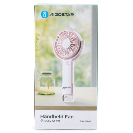 Aigostar - Tragbarer USB-Akku-Ventilator 4,5W/3,7V 1200mAh, rosa