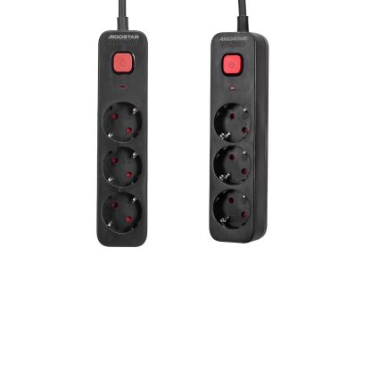 Aigostar - Verlängerungskabel mit Schalter 3-fach Typ F 1,5 m SCHUKO schwarz