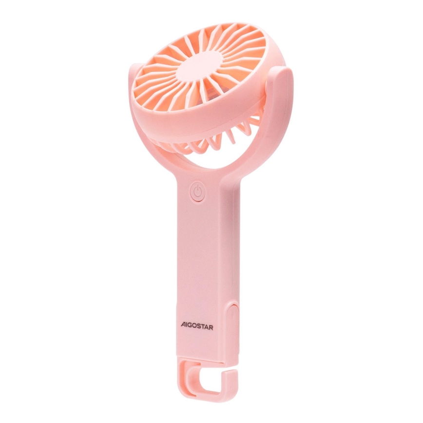 Aigostar - Wiederaufladbarer Taschenventilator 4,5W/3,7V 1200mAh USB rosa