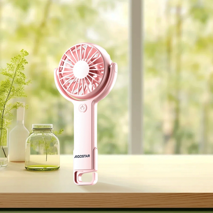 Aigostar - Wiederaufladbarer Taschenventilator 4,5W/3,7V 1200mAh USB rosa