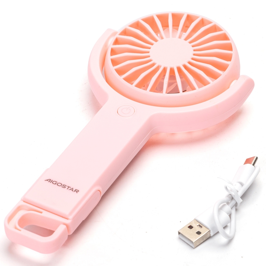 Aigostar - Wiederaufladbarer Taschenventilator 4,5W/3,7V 1200mAh USB rosa