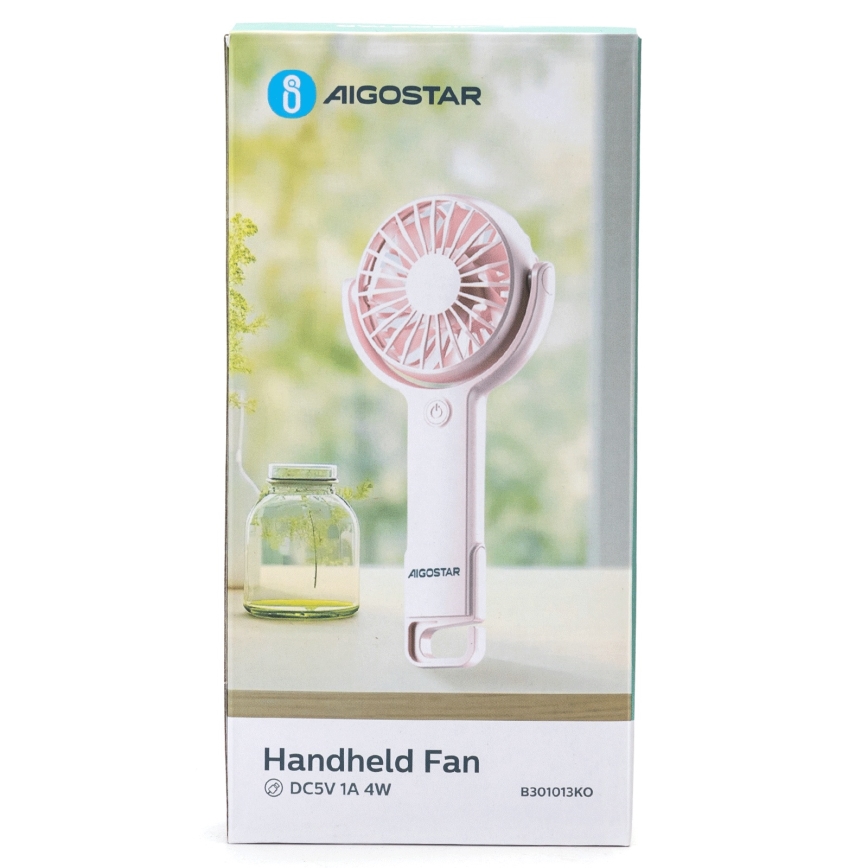 Aigostar - Wiederaufladbarer Taschenventilator 4,5W/3,7V 1200mAh USB rosa