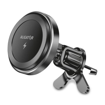 Aligator AMS05BK - magnetische Autohalterung für Smartphones mit kabellosem Qi-Laden (15 W) und MagSafe, schwarz