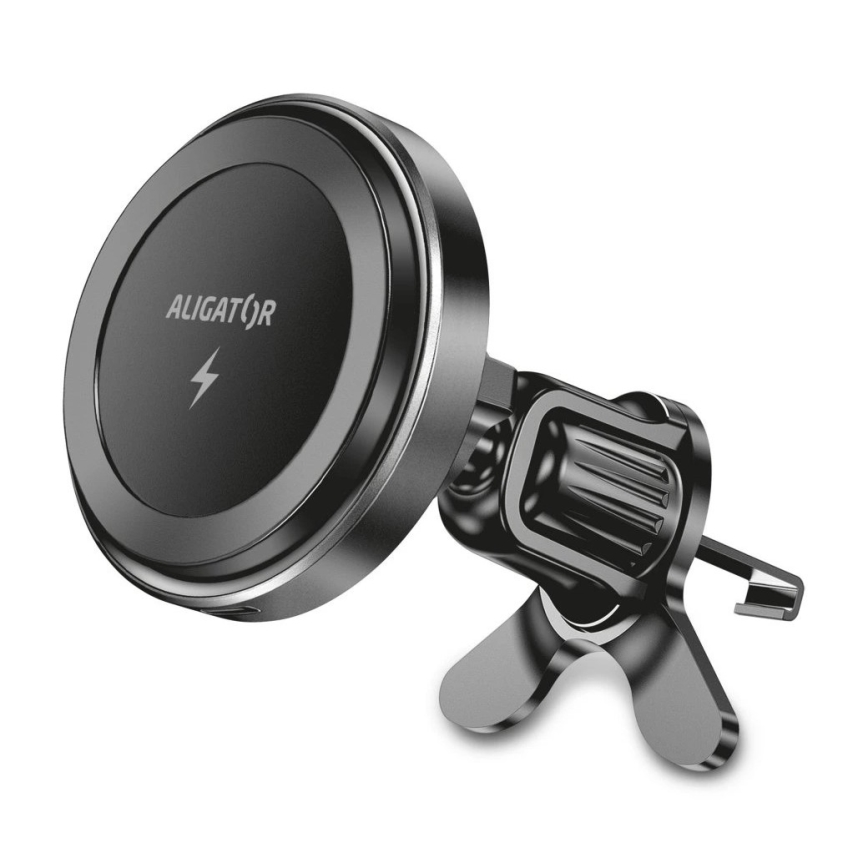 Aligator AMS05BK - magnetische Autohalterung für Smartphones mit kabellosem Qi-Laden (15 W) und MagSafe, schwarz