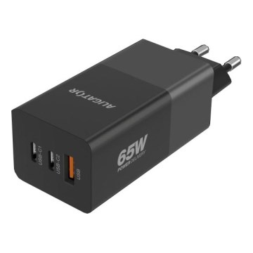 Aligator CHPD0027 - GaN-Schnellladeadapter mit Power Delivery 65W, 2x USB-C + USB-A, schwarz
