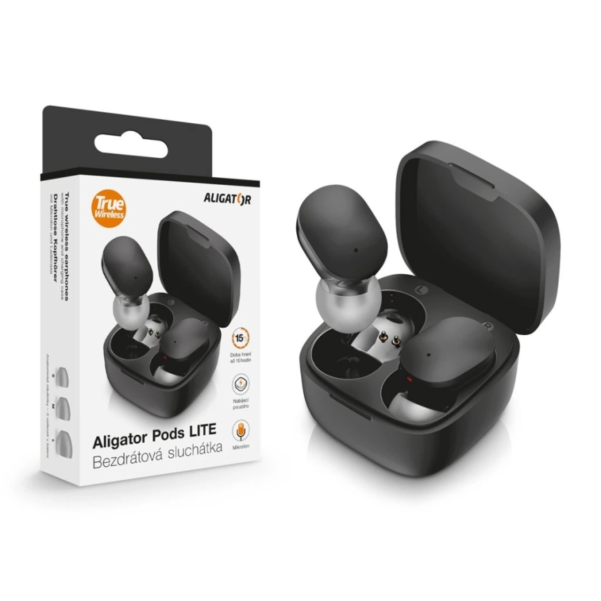 Aligator TWS05 - Kabellose In-Ear-Kopfhörer Pods LITE 200 mAh + 2x 30 mAh schwarz