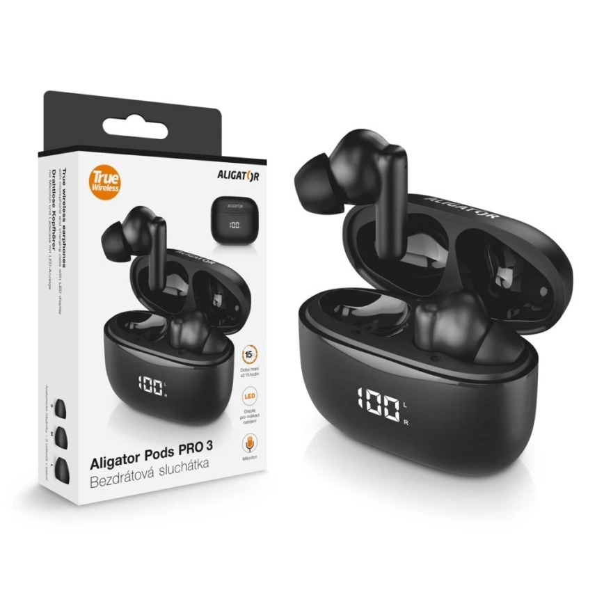 Aligator TWS06 - Kabellose In-Ear-Kopfhörer Pods PRO 3, 200 mAh + 2x 30 mAh, schwarz