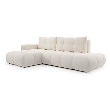 Gepolstertes Ecksofa ALMADA in L‑Form mit Schlaffunktion und Stauraum, links, hellbeige