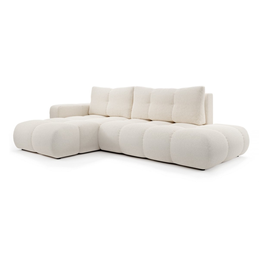 Gepolstertes Ecksofa ALMADA in L‑Form mit Schlaffunktion und Stauraum, links, hellbeige