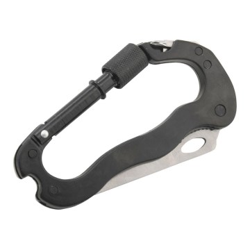 Aluminium-Multifunktionskarabiner mit Sicherung, schwarz