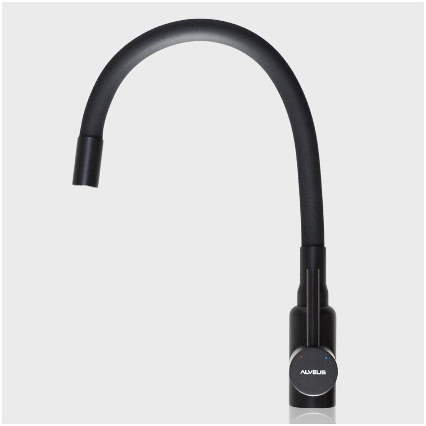 ALVEUS SETA23228 - Küchenspüle ATROX 59x50 cm + Küchenarmatur mit flexiblem Auslauf MINTAS 34 cm Granit/matt schwarz