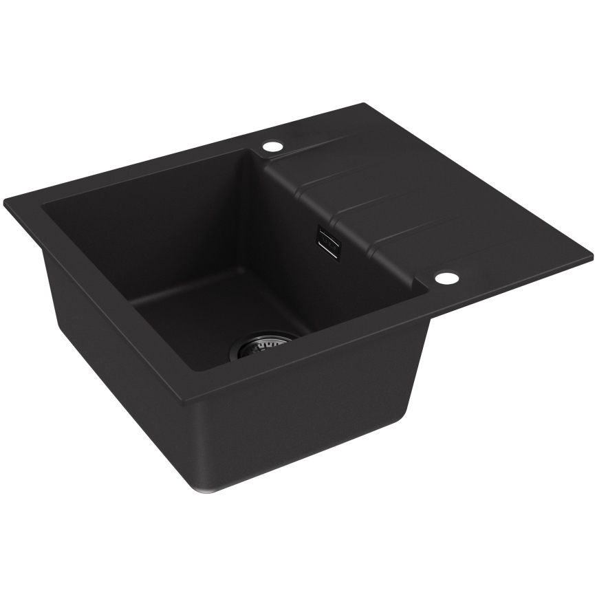 ALVEUS SETA23230 - Küchenspüle CADIT 59x50 cm + Spülenarmatur mit flexiblem Auslauf MINTAS 34 cm Granit/matt schwarz