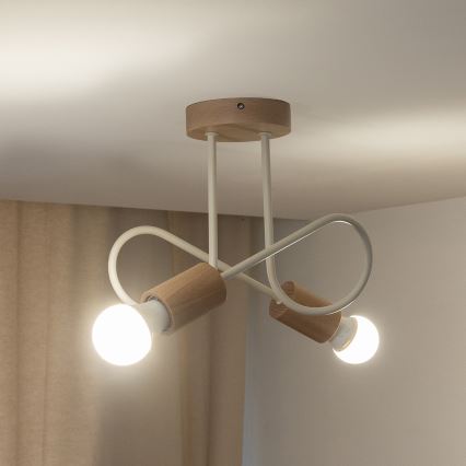 Anbau-Deckenleuchte OXFORD 2xE27/15W/230V Kiefer/cremefarben