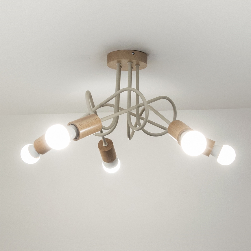 Anbauleuchte OXFORD 5xE27/15W/230V Kiefer/Creme
