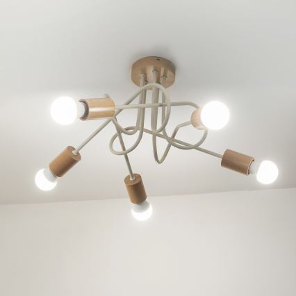 Anbauleuchte OXFORD 5xE27/15W/230V Kiefer/Creme