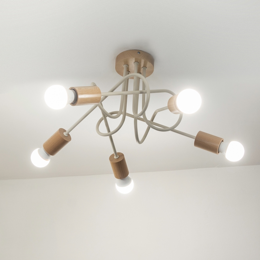 Anbauleuchte OXFORD 5xE27/15W/230V Kiefer/Creme