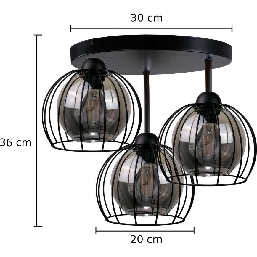 Anbauleuchte SOLO BLACK 3xE27/60W/230V d 30 cm