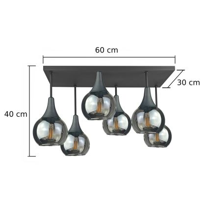Anbauleuchte SOMA 6xE27/60W/230V schwarz/rauchig schwarz
