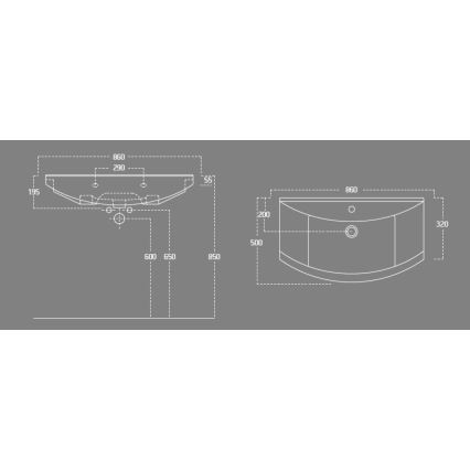 Aqualine - Einbauwaschbecken ZERO 86x50 cm Keramik/Weiß