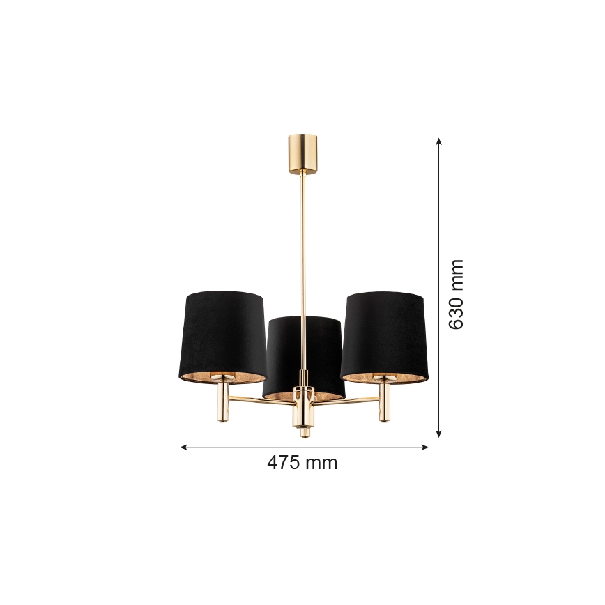 Argon 6111 - Kronleuchter auf einer Stange PONTE 3xE27/15W/230V schwarz