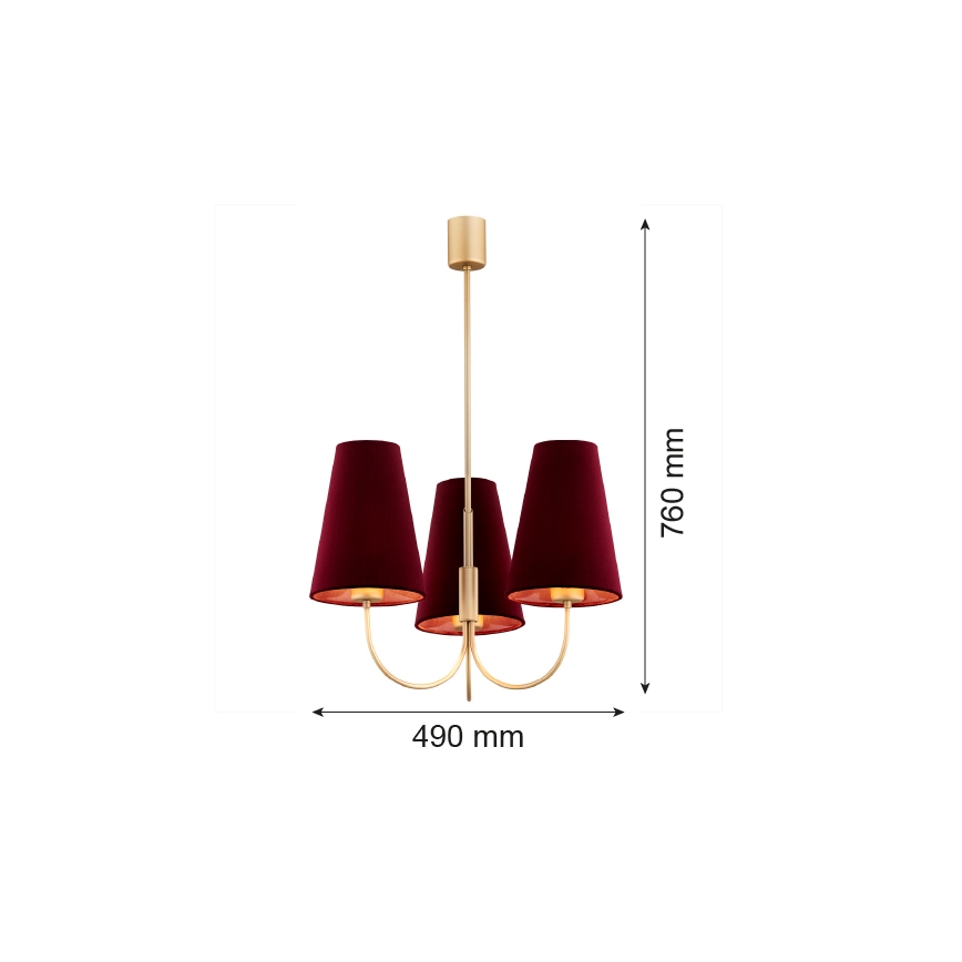 Argon 6270 - Hängeleuchte an Stange SAFIANO 3xE27/15W/230V burgunderrot