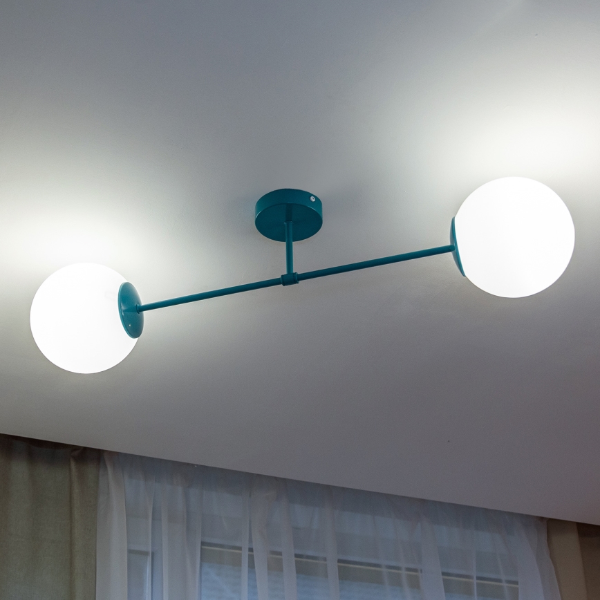 Aufgesetzte Deckenleuchte MOON 2xE27/15W/230V türkis