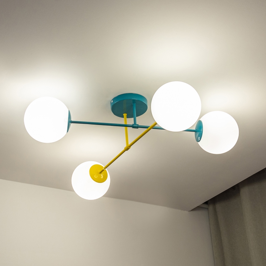 Aufgesetzte Deckenleuchte MOON 4xE27/15W/230V türkis/gelb