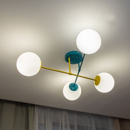Aufgesetzte Deckenleuchte MOON 4xE27/15W/230V türkis/gelb