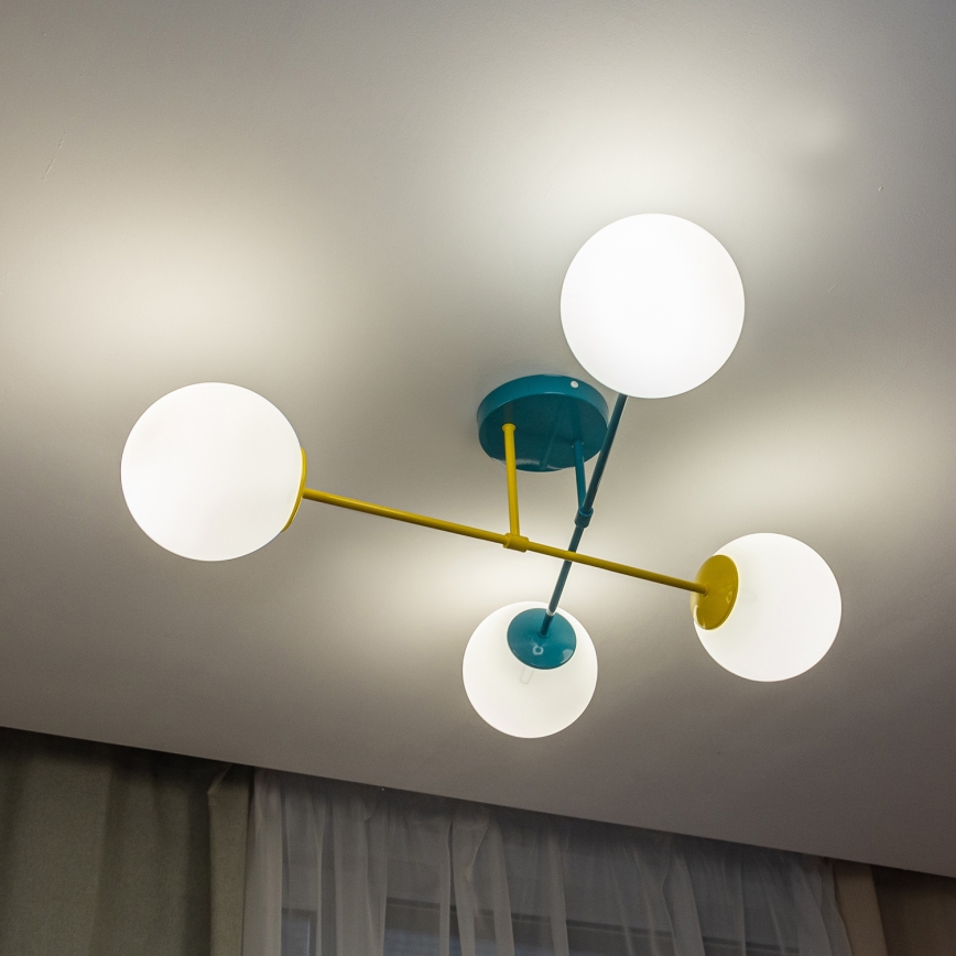 Aufgesetzte Deckenleuchte MOON 4xE27/15W/230V türkis/gelb