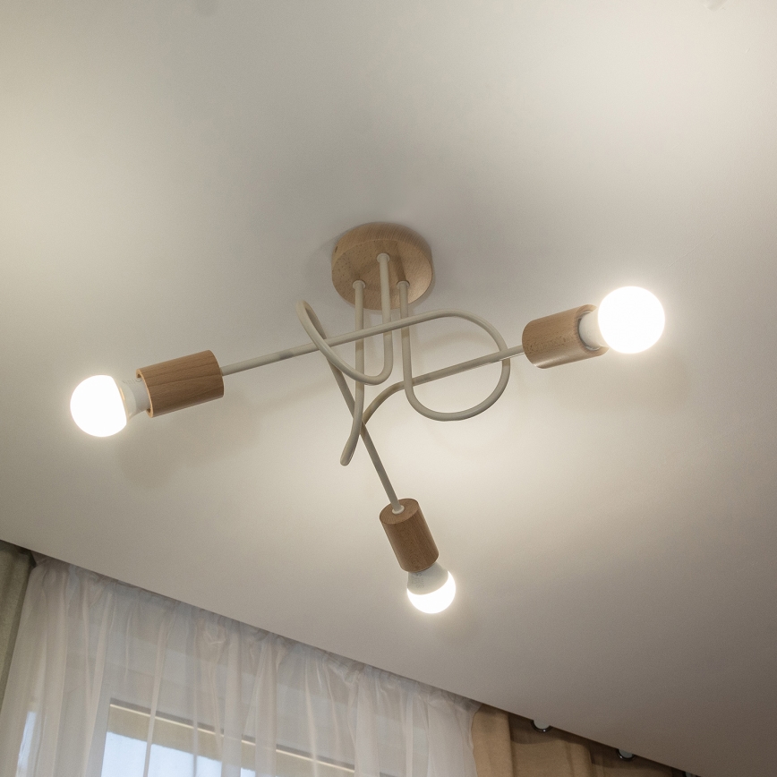 Aufgesetzte Deckenleuchte OXFORD 3xE27/15W/230V Kiefer/Creme