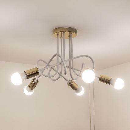Aufgesetzter Kronleuchter OXFORD 5xE27/15W/230V gold/weiß