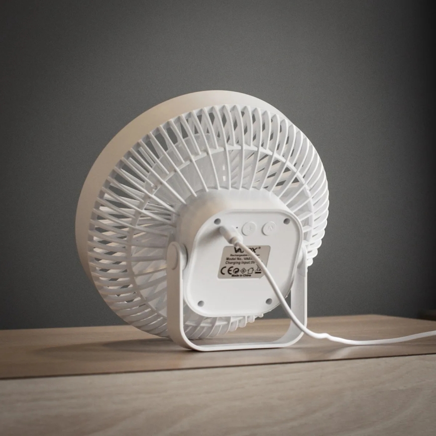 Aufladbarer LED-Tischventilator mit LED-Beleuchtung LED/2W/5V USB 2400 mAh weiß