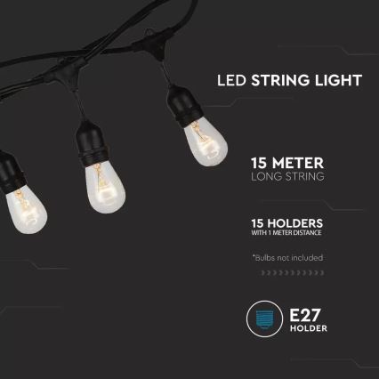Außenkette STRING 15m 15xE27/25W/230V IP54