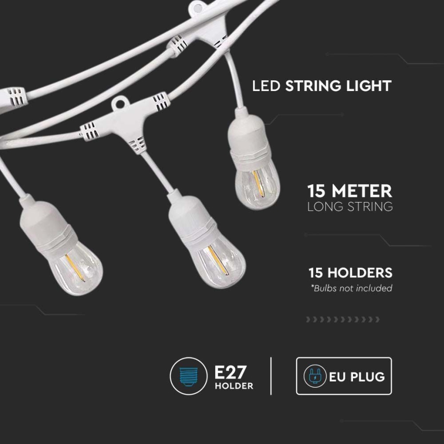 Außenkette STRING 15xE27/40W/230V 15m IP65