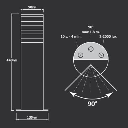 Außenleuchte mit Sensor TEKSAS 1xE27/12W/230V IP44 44 cm Anthrazit