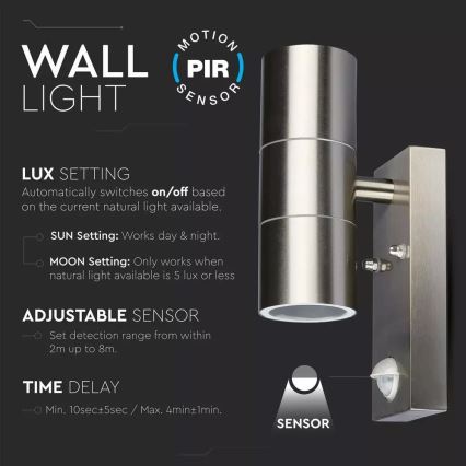 Außenwandleuchte mit Sensor 2xGU10/35W/230V IP44