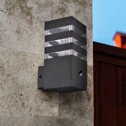 Außenwandleuchte mit Sensor TEKSAS 1xE27/12W/230V IP44 Anthrazit