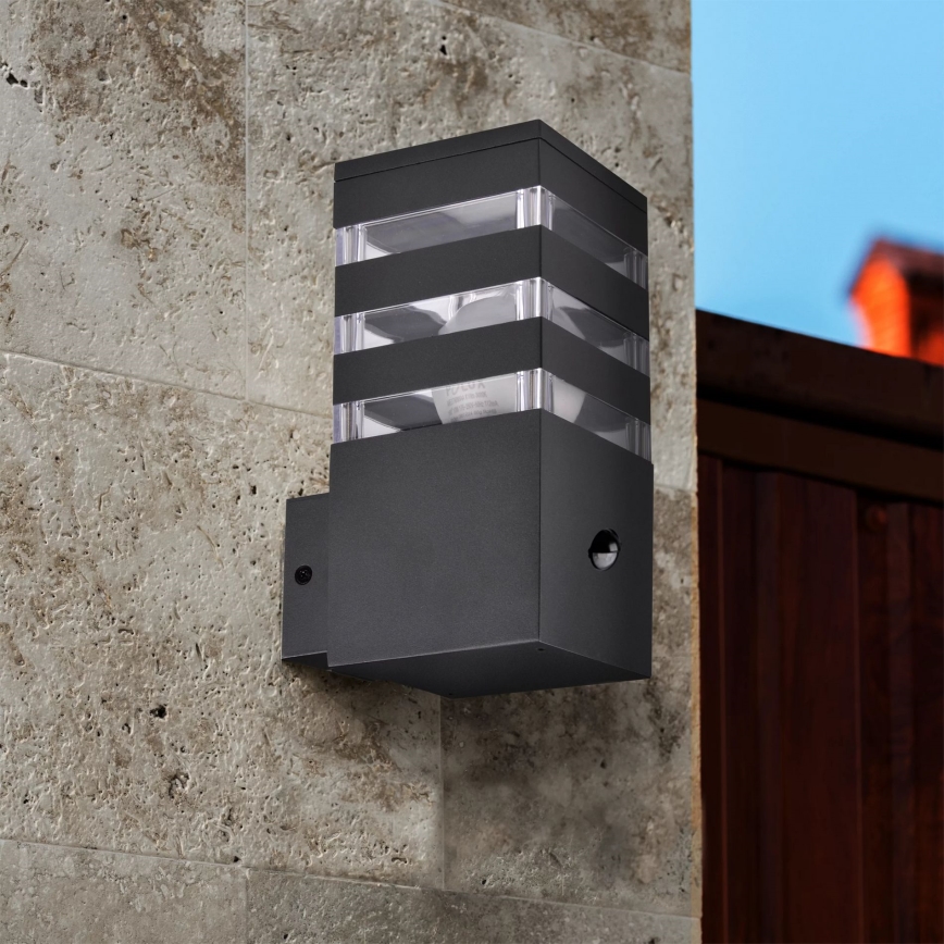 Außenwandleuchte mit Sensor TEKSAS 1xE27/12W/230V IP44 Anthrazit