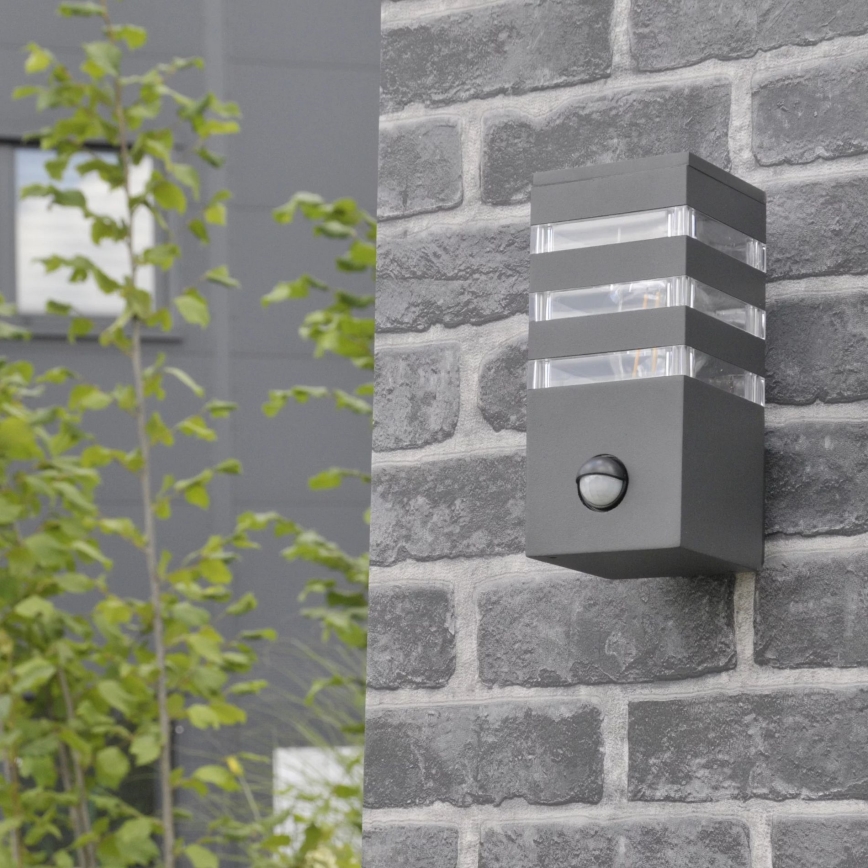 Außenwandleuchte mit Sensor TEKSAS 1xE27/12W/230V IP44 Anthrazit