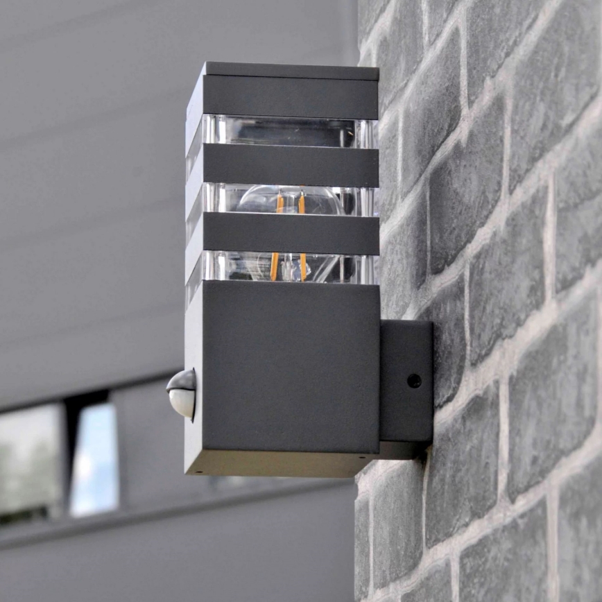 Außenwandleuchte mit Sensor TEKSAS 1xE27/12W/230V IP44 Anthrazit