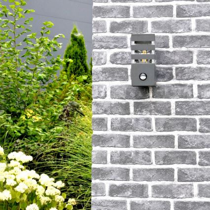 Außenwandleuchte mit Sensor TEKSAS 1xE27/12W/230V IP44 Anthrazit