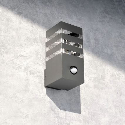 Außenwandleuchte mit Sensor TEKSAS 1xE27/12W/230V IP44 Anthrazit
