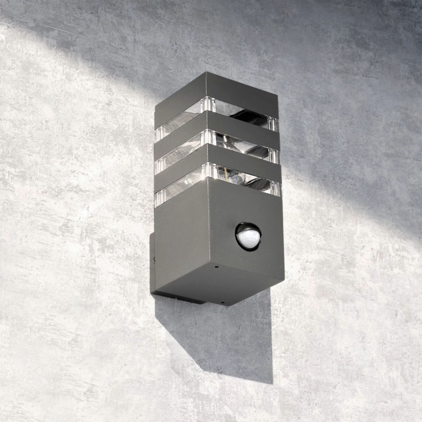 Außenwandleuchte mit Sensor TEKSAS 1xE27/12W/230V IP44 Anthrazit