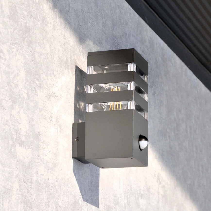 Außenwandleuchte mit Sensor TEKSAS 1xE27/12W/230V IP44 Anthrazit
