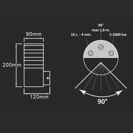 Außenwandleuchte mit Sensor TEKSAS 1xE27/12W/230V IP44 Anthrazit