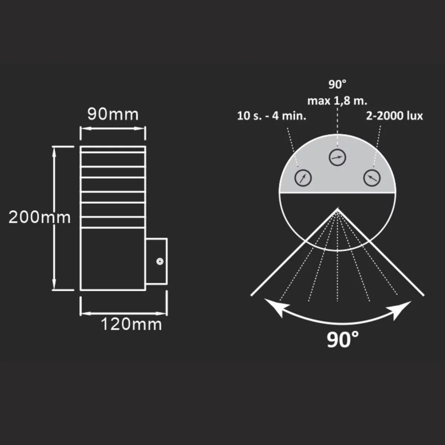 Außenwandleuchte mit Sensor TEKSAS 1xE27/12W/230V IP44 Anthrazit