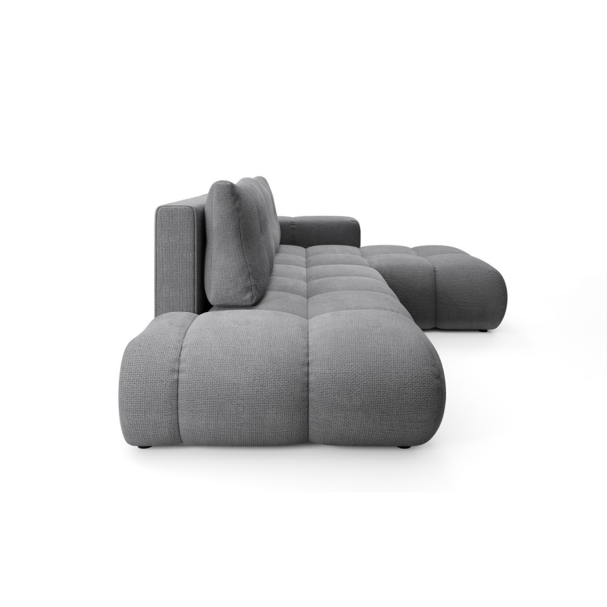 Komfortables ausziehbares gepolstertes Ecksofa ALMADA in L‑Form mit Stauraum, rechts, grau