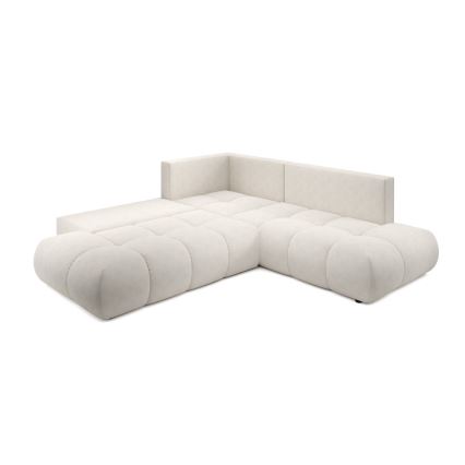 Ausklappbares, gepolstertes Ecksofa mit Stauraum in L‑Form ALMADA, links, beige