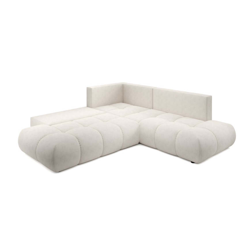 Ausklappbares, gepolstertes Ecksofa mit Stauraum in L‑Form ALMADA, links, beige