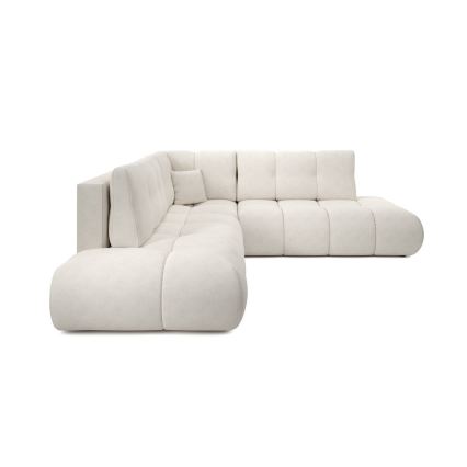 Ausklappbares, gepolstertes Ecksofa mit Stauraum in L‑Form ALMADA, links, beige
